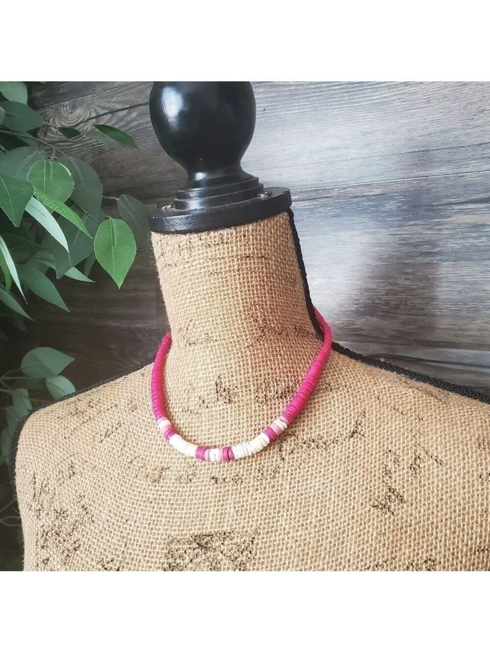 Fuchsia Shell Wooden Beads Spring Necklace